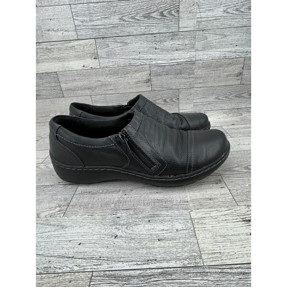 Clarks‎ Collection Black Leather Slip On Zip Comfort Shoes Womens 7.5 M